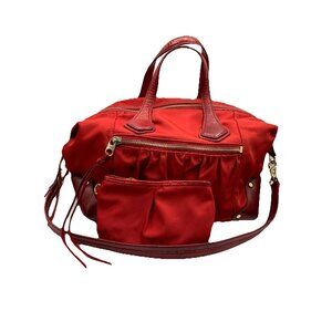 Mz Wallace Josie Red Satchel w Strap Leather Trim And Pouch